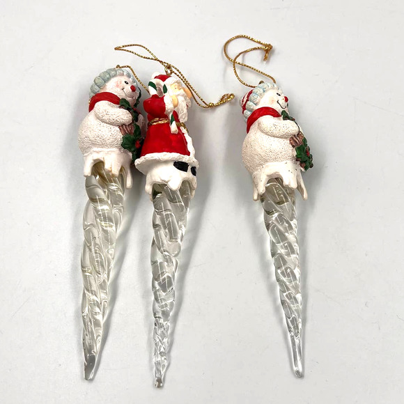 Vintage 90's Icicle Christmas Tree Ornaments Santa Snowman 3 Piece Lot - Picture 4 of 7